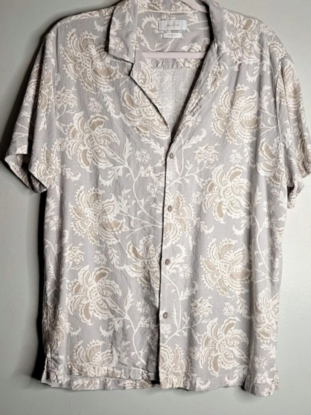 Porter & Ash Floral Button Down Shirt in Gray & White Men's Size Large